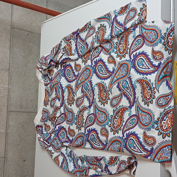 Lands' End Size L Long Sleeve Rash Guard UPF 50 Swim Shirt Paisley Teal Purple - Picture 5 of 5